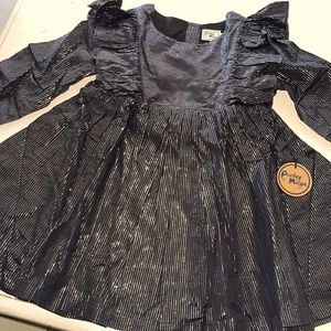 Paisley Magic longsleeved little girls dress black/silver stripes 24m.